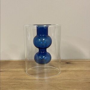 Cobalt Blue Glass Double-Walled Vase/Candleholder